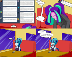 Size: 2000x1600 | Tagged: safe, artist:jake heritagu, aria blaze, sonata dusk, comic:aria's archives, series:sciset diary, equestria girls, g4, clothes, comic, hoodie, soda, spilled drink, yelling