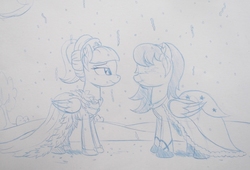 Size: 1024x698 | Tagged: safe, artist:johnpearl1979, oc, oc:wildfire, pegasus, pony, clothes, dress, flower, flower in hair, mistletoe, rain, sketch, wedding dress, wilyverse