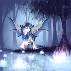 Size: 2666x2666 | Tagged: safe, artist:airiniblock, oc, oc only, oc:prince nova, alicorn, bat pony, bat pony alicorn, pony, rcf community, alicorn oc, bat pony oc, bat wings, ear fluff, grass, high res, horn, hybrid wings, male, open mouth, solo, stallion, tree, unshorn fetlocks, water, wings, ych result