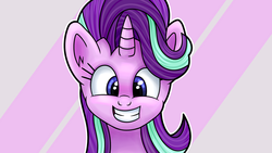 Size: 1280x720 | Tagged: safe, alternate version, artist:wellfugzee, starlight glimmer, pony, unicorn, g4, abstract background, cute, female, glimmerbetes, mare, smiling, solo, squee, wallpaper