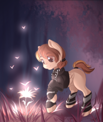 Size: 1655x1952 | Tagged: safe, artist:airiniblock, oc, oc only, pegasus, pony, rcf community, clothes, female, flower, glowing, grass, mare, smiling, solo, tree, ych result
