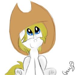Size: 960x960 | Tagged: safe, artist:chewy, derpibooru exclusive, oc, oc:hickory switch, earth pony, pony, colt, cowboy hat, freckles, hat, looking up, male, simple background, smiling, stetson, white background