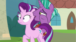 Size: 960x540 | Tagged: safe, screencap, firelight, starlight glimmer, pony, unicorn, g4, the parent map, duo, father and daughter, female, firelight's confession, male, mare, meme template, stallion