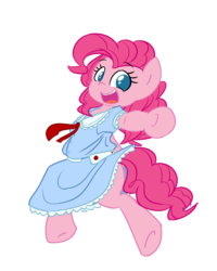 Size: 1200x1500 | Tagged: safe, artist:spheedc, pinkie pie, earth pony, semi-anthro, g4, arm hooves, bipedal, clothes, cloud, cute, diapinkes, digital art, dress, female, looking at you, mare, reaching, simple background, smiling, solo, transparent background