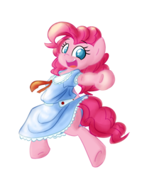 Size: 1200x1500 | Tagged: safe, alternate version, artist:spheedc, pinkie pie, earth pony, semi-anthro, g4, arm hooves, background removed, bipedal, clothes, cloud, digital art, dress, female, looking at you, mare, reaching, simple background, smiling, solo, transparent background