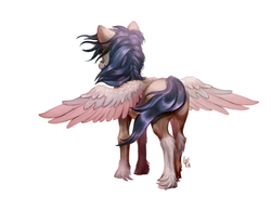 Size: 1249x969 | Tagged: safe, artist:lynxwolf, oc, oc only, pegasus, pony, female, simple background, solo, spread wings, unshorn fetlocks, white background, wind, windswept mane, windswept tail, wings