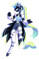 Size: 1280x1920 | Tagged: safe, artist:frogbians, oc, oc only, cyborg, unicorn, anthro, clothes, female, glowing horn, horn, jewelry, leonine tail, mask, simple background, solo, transparent background