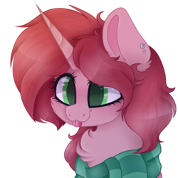 Size: 1024x1024 | Tagged: safe, artist:_spacemonkeyz_, oc, oc only, oc:pon, pony, unicorn, bust, clothes, female, mare, portrait, scarf, simple background, solo, tongue out, transparent background