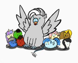 Size: 1081x881 | Tagged: safe, artist:dyonys, oc, android, earth pony, hippogriff, pegasus, pony, unicorn, birb, chibi, female, male, mare, stallion