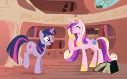Size: 1997x1248 | Tagged: safe, artist:mother-of-trolls, princess cadance, twilight sparkle, alicorn, pony, unicorn, g4, book, duo, female, golden oaks library, mare, sisters-in-law, unicorn twilight