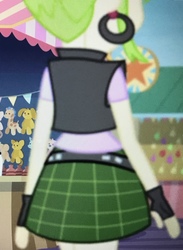 Size: 2165x2951 | Tagged: safe, screencap, cherry crash, equestria girls, equestria girls specials, g4, my little pony equestria girls: better together, my little pony equestria girls: rollercoaster of friendship, ass, belt, butt, cherry ass, clothes, cropped, ear piercing, earring, female, high res, jewelry, miniskirt, piercing, plaid skirt, rear view, skirt, solo