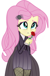 Size: 5083x7680 | Tagged: safe, artist:efk-san, fluttershy, equestria girls, fake it 'til you make it, g4, absurd resolution, alternate clothes, clothes, crying, cute, dress, equestria girls interpretation, female, fishnet stockings, flower, fluttergoth, goth, legs together, rose, scene interpretation, show accurate, shyabetes, simple background, skirt, solo, transparent background, vector