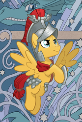 Size: 606x908 | Tagged: safe, artist:tony fleecs, idw, flash magnus, pegasus, pony, g4, legends of magic #9, my little pony: legends of magic, spoiler:comic, armor, cropped, helmet, male, smiling, stallion, wings