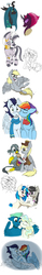 Size: 728x4608 | Tagged: safe, artist:celestial-rainstorm, cheese sandwich, derpy hooves, dj pon-3, gabby, octavia melody, pinkie pie, queen chrysalis, rainbow dash, sky stinger, soarin', tempest shadow, vapor trail, vinyl scratch, zecora, changeling, changeling queen, earth pony, griffon, pegasus, pony, unicorn, zebra, g4, cheek kiss, clothes, derby, ear piercing, earring, female, food, friendshipping, hat, horn, jewelry, kissing, leg rings, male, mare, muffin, neck rings, piercing, prosthetic horn, prosthetics, scarf, ship:cheesepie, ship:soarindash, ship:vaporsky, shipping, sketch, sketch dump, stallion, straight, tempest gets her horn back