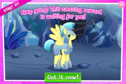 Size: 792x528 | Tagged: safe, gameloft, radiant gold, pegasus, pony, g4, my little pony: magic princess, advertisement, armor, crystal guard, crystal guard armor, limited-time story, male, pegasus royal guard, royal guard, solo, stallion, when you see it
