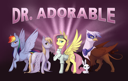 Size: 2742x1741 | Tagged: safe, artist:28gooddays, angel bunny, derpy hooves, fluttershy, gilda, rainbow dash, griffon, pegasus, pony, g4, backwards cutie mark, clothes, crossover, dr adorable, dr. adorable, dr. horrible's sing-along blog, female, goggles, mare