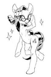 Size: 500x750 | Tagged: safe, artist:akomaru, rarity, unicorn, semi-anthro, g4, arm hooves, female, glasses, looking at you, mare, monochrome, solo, sparkles