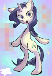 Size: 559x815 | Tagged: safe, artist:akomaru, rarity, unicorn, semi-anthro, g4, arm hooves, bipedal, female, looking at you, mare, open mouth, smiling, solo