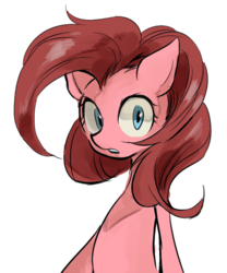 Size: 460x552 | Tagged: safe, artist:akomaru, artist:tamaki, pinkie pie, earth pony, pony, semi-anthro, g4, bipedal, bust, female, looking at you, mare, simple background, solo, surprised face