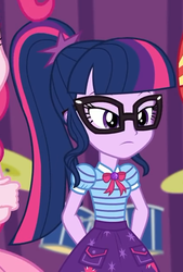 Size: 425x630 | Tagged: safe, screencap, sci-twi, twilight sparkle, equestria girls, equestria girls specials, g4, my little pony equestria girls: better together, my little pony equestria girls: rollercoaster of friendship, arm behind back, clothes, cropped, female, geode of telekinesis, glasses, ponytail, solo