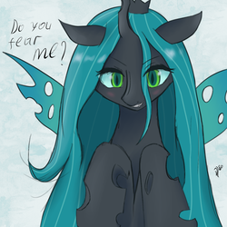 Size: 1500x1500 | Tagged: safe, artist:vladislav_180, queen chrysalis, changeling, changeling queen, g4, bronybait, female, question, simple background, solo, talking to viewer, white background