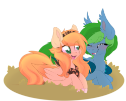 Size: 5000x4000 | Tagged: safe, artist:red_moonwolf, oc, oc only, oc:feral fable, oc:pancake, bat pony, pegasus, pony, blushing, duo, simple background, transparent background
