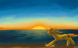 Size: 2000x1236 | Tagged: safe, artist:sunnytp, pegasus, pony, link, male, ocean, ponies of the wild, ponified, running, solo, stallion, sunset, the legend of zelda, the legend of zelda: breath of the wild