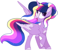 Size: 1908x1652 | Tagged: safe, artist:leanne264, twilight sparkle, alicorn, pony, g4, alternate design, blaze (coat marking), coat markings, ethereal mane, facial markings, female, mare, open mouth, rainbow power, raised hoof, redesign, simple background, solo, starry mane, transparent background, twilight sparkle (alicorn), ultimate twilight