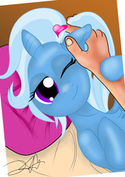 Size: 5782x8178 | Tagged: safe, artist:stormythetrooper, trixie, g4, absurd resolution, chest fluff, ear scratch, hand, heart, implied shipping