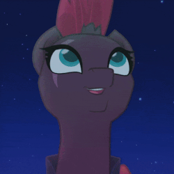 Size: 600x600 | Tagged: safe, screencap, fizzlepop berrytwist, tempest shadow, pony, unicorn, g4, my little pony: the movie, animated, armor, beautiful, broken horn, cracked horn, cropped, cute, daaaaaaaaaaaw, eye scar, female, gif, happy, happy ending, horn, mare, mohawk, pretty, scar, smiling, solo, tempestbetes, when she smiles