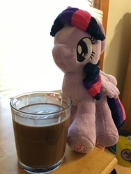 Size: 4032x3024 | Tagged: safe, twilight sparkle, alicorn, pony, g4, 4de, chocolate, chocolate milk, exploitable meme, irl, meme, milk, photo, plushie, pure unfiltered evil, solo, twilight sparkle (alicorn)