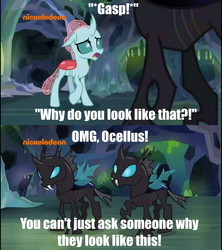 Size: 1920x2160 | Tagged: safe, alternate version, edit, edited screencap, screencap, ocellus, changedling, changeling, g4, what lies beneath, cave, comic, image macro, mean girls, meme, nightmare cave, screencap comic