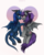 Size: 969x1200 | Tagged: safe, artist:margony, oc, oc only, oc:wizzcore, alicorn, bat pony, dracony, hybrid, pony, alicorn oc, bat pony oc, commission, cute, cute little fangs, digital art, dragon wings, fangs, female, flying, heart, horns, looking at each other, male, mare, oc x oc, shipping, stallion