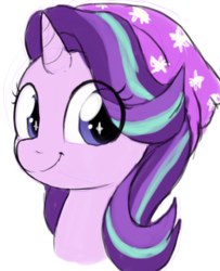 Size: 921x1132 | Tagged: safe, artist:moozua, edit, starlight glimmer, pony, unicorn, equestria girls, equestria girls specials, g4, my little pony equestria girls: mirror magic, beanie, bust, clothes, equestria girls outfit, equestria girls ponified, eye clipping through hair, female, hat, looking at you, mare, ponified, simple background, smiling, smiling at you, solo, white background