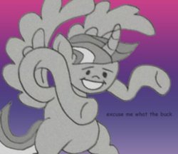 Size: 500x431 | Tagged: safe, artist:aleximusprime, twilight sparkle, alicorn, pony, g4, blurry, crossover, excuse me what the buck, excuse me what the fuck, excuse me wtf, fallout, funny, low quality, meme, needs more jpeg, parody, ponified meme, poorly drawn pony, reaction image, simple background, text, twilight sparkle (alicorn), vault boy, what the buck, wtf, wtf face