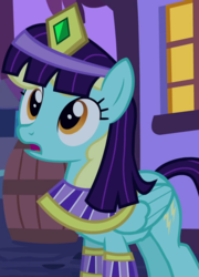 Size: 680x944 | Tagged: safe, screencap, sassaflash, pegasus, pony, g4, luna eclipsed, background pony, cleopatra, clothes, costume, cropped, female, mare, nightmare night costume, outfit catalog, solo, wig