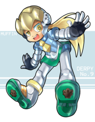 Size: 1275x1636 | Tagged: safe, artist:thegreatrouge, derpy hooves, robot, equestria girls, g4, crossover, female, mighty no.9, solo