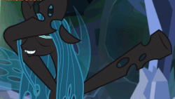 Size: 600x338 | Tagged: safe, edit, screencap, ocellus, queen chrysalis, changeling, changeling queen, pony, g4, what lies beneath, /flutter/, animated, cute, cutealis, dab, diaocelles, disguise, disguised changeling, eyes closed, female, grin, queen chrysellus, smiling, solo