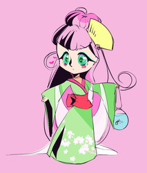 Size: 1280x1500 | Tagged: safe, artist:clefficia, fluttershy, human, g4, chibi, clothes, female, humanized, kimono (clothing), solo