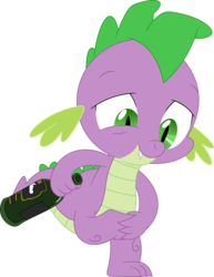 Size: 2749x3555 | Tagged: safe, artist:porygon2z, spike, dragon, g4, alcohol, bottle, drunk, drunker spike, fangs, high res, looking down, male, simple background, solo, transparent background, vector