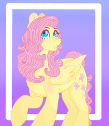 Size: 1024x1183 | Tagged: safe, artist:plixine, fluttershy, pony, g4, alternate hairstyle, female, gradient background, solo