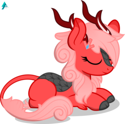 Size: 1850x1832 | Tagged: safe, artist:arifproject, oc, oc only, oc:downvote, kirin, derpibooru, g4, sounds of silence, cute, derpibooru ponified, eyes closed, kirin-ified, meta, ponified, prone, simple background, smiling, solo, species swap, transparent background, vector