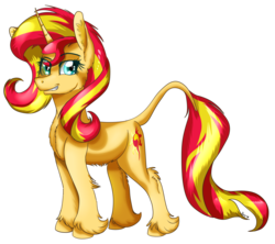 Size: 2007x1779 | Tagged: safe, artist:sintakhra, sunset shimmer, classical unicorn, pony, unicorn, cloven hooves, female, leonine tail, looking at you, mare, simple background, solo, transparent background, unshorn fetlocks