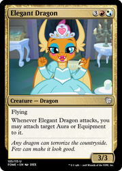 Size: 375x523 | Tagged: safe, edit, edited screencap, screencap, smolder, dragon, g4, what lies beneath, ccg, clothes, cup, dragoness, dress, eyeshadow, female, gown, jewelry, lipstick, magic the gathering, makeup, princess outfit, princess smolder, solo, teacup, tiara, trading card, trading card edit