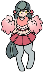 Size: 308x505 | Tagged: safe, artist:/d/non, oc, oc only, oc:purity quartz, satyr, abs, cheerleader, clothes, midriff, offspring, parent:marble pie, sports bra, unamused