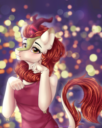 Size: 2000x2500 | Tagged: safe, artist:allisonbacker, autumn blaze, kirin, anthro, g4, sounds of silence, blushing, female, high res, looking at you, mare, solo