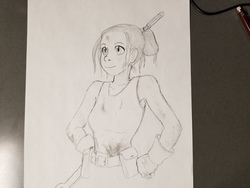 Size: 4032x3024 | Tagged: safe, artist:dj-black-n-white, oc, oc only, oc:ratchet, satyr, armpits, female, offspring, paper, sketch, solo, traditional art