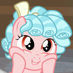 Size: 648x648 | Tagged: safe, screencap, cozy glow, pegasus, pony, g4, school raze, animated, cozybetes, cropped, cute, eye shimmer, female, filly, solo, squishy cheeks