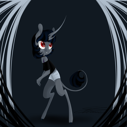 Size: 4000x4000 | Tagged: safe, artist:crystalcontemplator, oc, oc only, oc:mary sweetheart, unicorn, anthro, anthro oc, clothes, female, horn, long horn, mare, mary sweetheart, red eyes, short hair, shorts, signature, solo, teenager