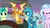 Size: 1920x1080 | Tagged: safe, screencap, gallus, ocellus, sandbar, silverstream, smolder, yona, changedling, changeling, classical hippogriff, dragon, earth pony, griffon, hippogriff, mimic, pony, yak, g4, what lies beneath, discovery family, discovery family logo, dragoness, faic, female, jewelry, library, logo, male, necklace, student six